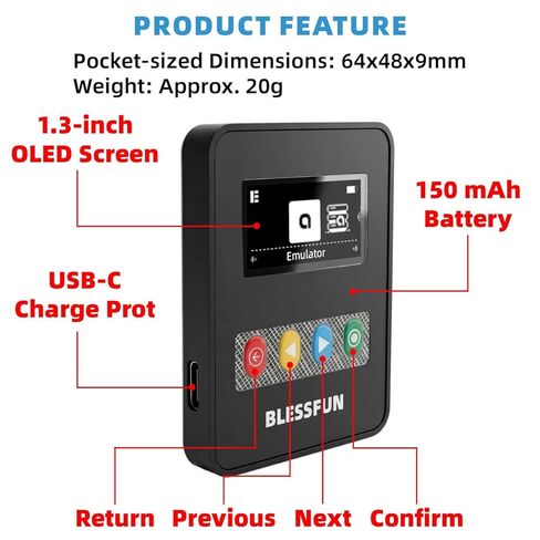 محاكي ZH NFC، تخزين أكثر من 3000 بيانات NFC، شاشة OLED مقاس 1.3 بوصة، أزرار تحكم سهلة، متوافق مع أكثر من 60 لعبة، قابل لإعادة الشحن، منفذ من النوع C، أسود in Kuwait