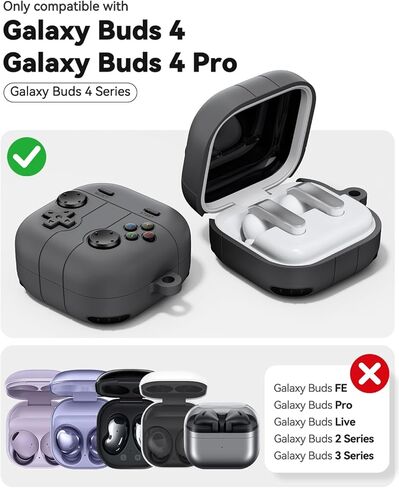 Game Case for Samsung Galaxy Buds 4 Pro Case, Galaxy Buds 4 Case (2026),Silicone Classic Game Player Design with 3D Button Case Cover for Buds 4 for Men with Cleaner Kit and Keychain-Black in Saudi Arabia