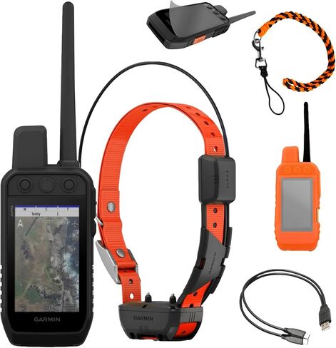 Garmin Alpha 200 مع TT25 Collar Conkey's Bundle: شاشة تعمل باللمس ونظام تحديد المواقع العالمي (GPS) وياقة تتبع للصيد. يشتمل على حافظة شاشة، وحافظة مطاطية برتقالية، وحبل برتقالي، ومقسم USB-C in Kuwait