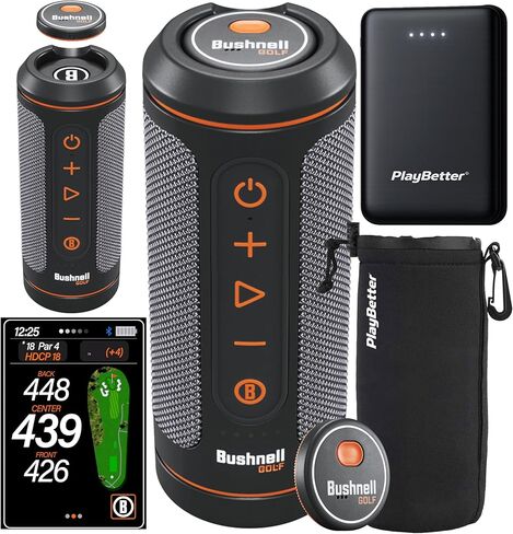 Bushnell Wingman 2 Golf Speaker with GPS - Remote Controlled Voice GPS Distances, Music, 40,000+ Courses, BITE Magnetic Cart Mount - Bundle with PlayBetter Protective Wingman Pouch & Portable Charger in Saudi Arabia