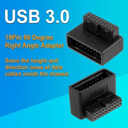 2 Pack Down Right Angle USB 3.0 19-pin Connector USB 3.0 90 Degree Adapter 19/20 Pin Up Down Male to Female Extension L Turn Right Angle Power Adapter for Desktop Motherboard Internal Header Adapters in Saudi Arabia