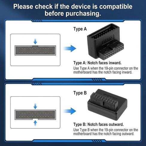 2 Pack Down Right Angle USB 3.0 19-pin Connector USB 3.0 90 Degree Adapter 19/20 Pin Up Down Male to Female Extension L Turn Right Angle Power Adapter for Desktop Motherboard Internal Header Adapters in Saudi Arabia