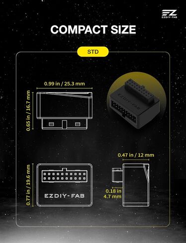 EZDIY-FAB USB 3.2 Gen 1 19-Pin 90 Degree L-Shape Adapter, Motherboard USB 3.0 Internal Header Adapter,19-Pin /20-Pin Male to Female Converter for Front Panel USB-A, Black -STD in Saudi Arabia