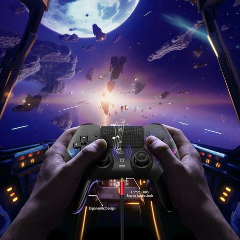 وحدة تحكم لاسلكية AceGamer لجهاز PS5/Pro/Slim/Windows PC، عصا التحكم بتأثير Hall، وظيفة Macro/Turbo، وحدة تحكم بلوتوث مع جيروسكوبي 6 محاور/اهتزاز مزدوج/لوحة اللمس/مكبر صوت/مقبس صوت 3.5 مم! in Kuwait