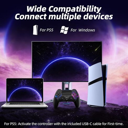 وحدة تحكم لاسلكية AceGamer لجهاز PS5/Pro/Slim/Windows PC، عصا التحكم بتأثير Hall، وظيفة Macro/Turbo، وحدة تحكم بلوتوث مع جيروسكوبي 6 محاور/اهتزاز مزدوج/لوحة اللمس/مكبر صوت/مقبس صوت 3.5 مم! in Kuwait