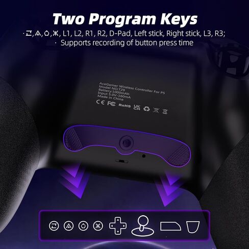 وحدة تحكم لاسلكية AceGamer لجهاز PS5/Pro/Slim/Windows PC، عصا التحكم بتأثير Hall، وظيفة Macro/Turbo، وحدة تحكم بلوتوث مع جيروسكوبي 6 محاور/اهتزاز مزدوج/لوحة اللمس/مكبر صوت/مقبس صوت 3.5 مم! in Kuwait