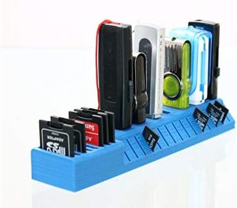 Znet3D USB, SD & MicroSD Card Holder – Desktop Organizer for 8 USB Drives, 8 SD Cards & 15 MicroSD Cards – Compact Tech Accessory Storage – Made in USA (Silver) in Saudi Arabia