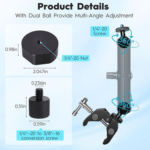 Starlink Mini Mount for 2025 Starlink Mini, C-Clamp Pipe Mount with 9.17 Inch Arm and 1/4"-20 Screw Adapter, Heavy Duty Starlink Mini Accessories for RV, Boat, Truck, Pole and Tripod in Saudi Arabia