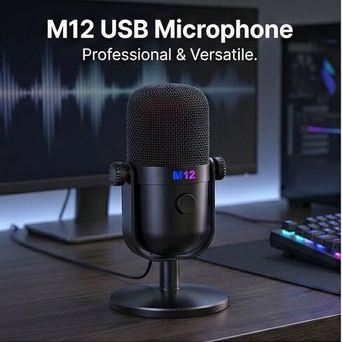 ميكروفون مكثف RGB - تسجيل عالي الدقة لتقليل الضوضاء يعمل بمنفذ USB، وتعليقات الأذن في الوقت الحقيقي لهاتف الكمبيوتر الشخصي in Saudi Arabia
