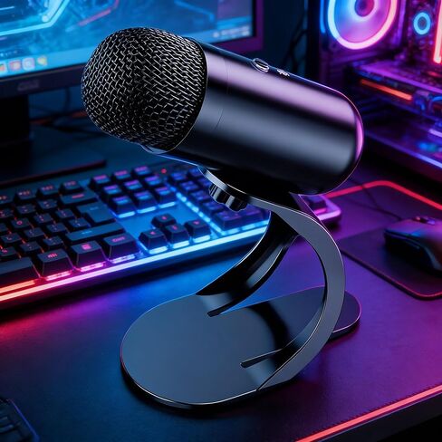 USB Gaming Microphone with Quick Mute, 78dB SN Ratio Condenser Mic for Streaming and Live Broadcasts, Adults Black in Saudi Arabia
