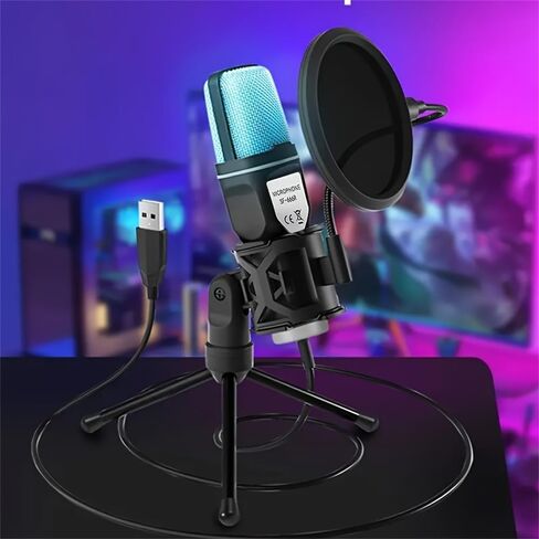 Gaming USB Microphone Condenser with RGB Indicator Quick Mute Gain Control Tripod Pop Filter for Streaming Podcasts Twitch, SF-666R in Saudi Arabia