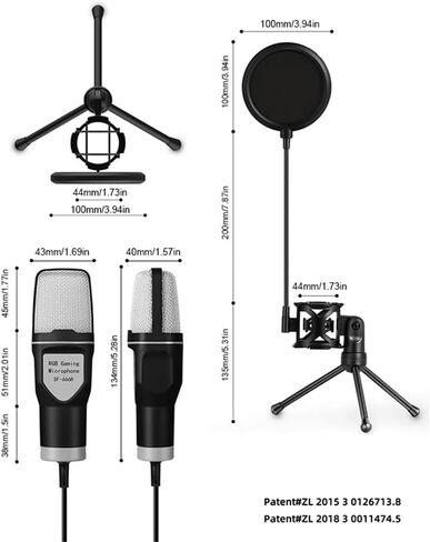 Gaming USB Microphone Condenser with RGB Indicator Quick Mute Gain Control Tripod Pop Filter for Streaming Podcasts Twitch, SF-666R in Saudi Arabia
