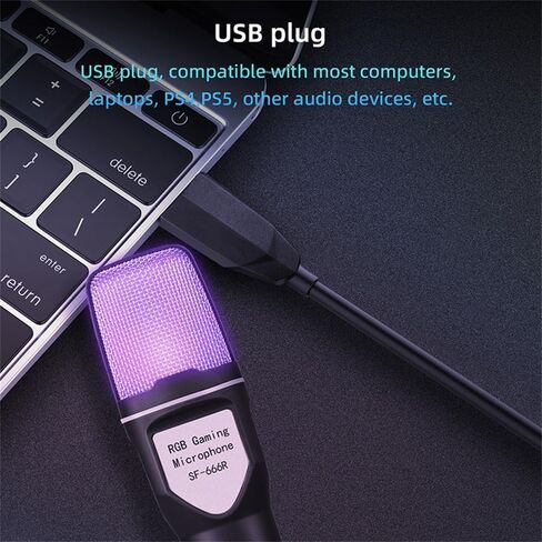 Gaming USB Microphone Condenser with RGB Indicator Quick Mute Gain Control Tripod Pop Filter for Streaming Podcasts Twitch, SF-666R in Saudi Arabia