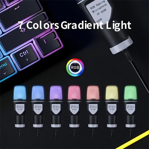 Gaming USB Microphone Condenser with RGB Indicator Quick Mute Gain Control Tripod Pop Filter for Streaming Podcasts Twitch, SF-666R in Saudi Arabia