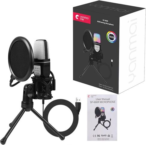 Gaming USB Microphone Condenser with RGB Indicator Quick Mute Gain Control Tripod Pop Filter for Streaming Podcasts Twitch, SF-666R in Saudi Arabia