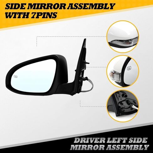 Passenger Right Side Mirror Assembly Compatible with Corolla 2014 2015 2016 2017 2018 with Heated Turn Signal Light Power Glass White (7Pins) in Saudi Arabia