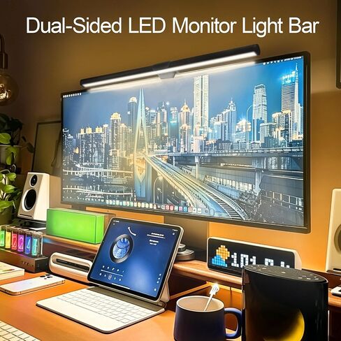 Dual-Sided Screen Light Bar, RGB Atmosphere Backlight & 3 Color Temperatures, Touch Control Non-Magnetic Lamp for Low-Light Eye Care in Saudi Arabia