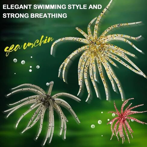 4Pcs Sea Urchin Soft Bait, Realistic Fuzzy Dice Fishing Lure, Floating TPR Swimbait with Reflective Stars, Plastic Baits for Bass Fishing,Drop Shot,Wacky Rig/Neko Rig & Finesse,Slow Sinking in Saudi Arabia