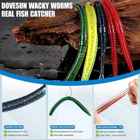 PLUSINNO Fishing Lures, 220PCS Bass Fishing Kit with Wacky Worm, Soft Plastic Baits, Fishing Hooks, Weights & Accessories, Wacky Rig Kit Fishing Gear Gifts for Men with Tackle Box in Saudi Arabia