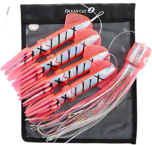 OCEAN CAT Trolling Lures with Hooks for Marlin, Tuna, Mahi Mahi - Free Mesh Bag Included in Saudi Arabia
