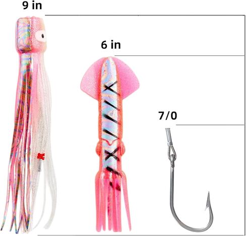 OCEAN CAT Trolling Lures with Hooks for Marlin, Tuna, Mahi Mahi - Free Mesh Bag Included in Saudi Arabia