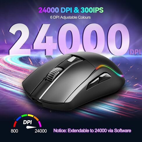 TECKNET Tri-Mode Wireless Gaming Mouse, RGB Backlit Bluetooth 5.0/2.4G/USB-C Rechargeable Ergonomic Mouse with 6 Programmable Buttons, 24000 DPI, 1000Hz Polling Rate, for PC Laptop Mac Gamer in Saudi Arabia