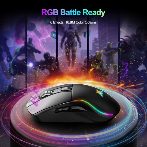 TECKNET Tri-Mode Wireless Gaming Mouse, RGB Backlit Bluetooth 5.0/2.4G/USB-C Rechargeable Ergonomic Mouse with 6 Programmable Buttons, 24000 DPI, 1000Hz Polling Rate, for PC Laptop Mac Gamer in Saudi Arabia