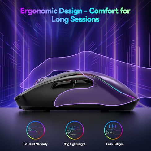 TECKNET Tri-Mode Wireless Gaming Mouse, RGB Backlit Bluetooth 5.0/2.4G/USB-C Rechargeable Ergonomic Mouse with 6 Programmable Buttons, 24000 DPI, 1000Hz Polling Rate, for PC Laptop Mac Gamer in Saudi Arabia