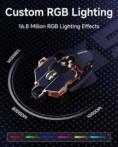 SEUNKWANG EWEADN G5 Wired Gaming Mouse, Ergonomic RGB Computer Mouse, 12800 Adjustable DPI, 9 Programmable Macro Buttons with Rapid Fire Key Compatible for PC/Laptop/Windows- Black&Gold in Saudi Arabia