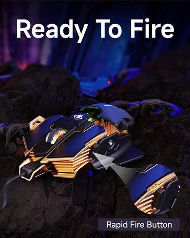 SEUNKWANG EWEADN G5 Wired Gaming Mouse, Ergonomic RGB Computer Mouse, 12800 Adjustable DPI, 9 Programmable Macro Buttons with Rapid Fire Key Compatible for PC/Laptop/Windows- Black&Gold in Saudi Arabia
