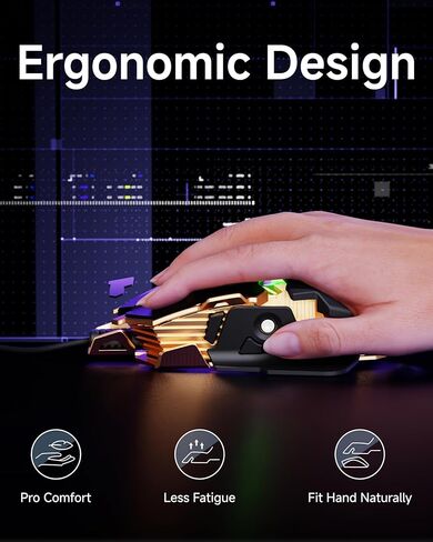 SEUNKWANG EWEADN G5 Wired Gaming Mouse, Ergonomic RGB Computer Mouse, 12800 Adjustable DPI, 9 Programmable Macro Buttons with Rapid Fire Key Compatible for PC/Laptop/Windows- Black&Gold in Saudi Arabia