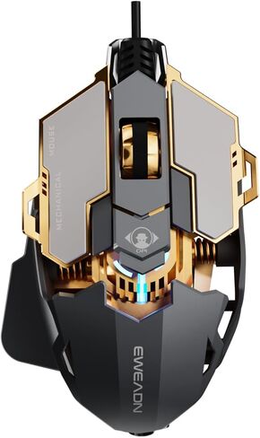 SEUNKWANG EWEADN G5 Wired Gaming Mouse, Ergonomic RGB Computer Mouse, 12800 Adjustable DPI, 9 Programmable Macro Buttons with Rapid Fire Key Compatible for PC/Laptop/Windows- Black&Gold in Saudi Arabia