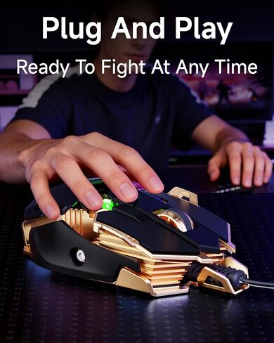 SEUNKWANG EWEADN G5 Wired Gaming Mouse, Ergonomic RGB Computer Mouse, 12800 Adjustable DPI, 9 Programmable Macro Buttons with Rapid Fire Key Compatible for PC/Laptop/Windows- Black&Gold in Saudi Arabia