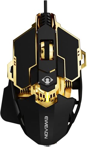 SEUNKWANG EWEADN G5 Wired Gaming Mouse, Ergonomic RGB Computer Mouse, 12800 Adjustable DPI, 9 Programmable Macro Buttons with Rapid Fire Key Compatible for PC/Laptop/Windows- Black&Gold in Saudi Arabia