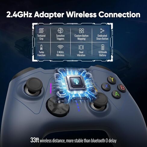 وحدة تحكم BETMI اللاسلكية لأجهزة Xbox One، وXbox Series X/S، والكمبيوتر الشخصي، وعصا التحكم ومشغل تأثير القاعة، وتوربو، وماكرو، وإعادة رسم الخرائط، ووظيفة الاهتزاز المزدوج، ولوحة ألعاب 2.4 جيجا هرتز (أزرق، لا يوجد مقبس 3.5 مم) in Kuwait