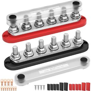 300A 12V Bus Bar with 6 x 3/8" (M10) Studs & Cover, Power Distribution Block for Marine Boat Solar RV, 12 Volt Bus Bar Terminal Block Kit with 4 AWG 1/0 & 8 AWG 2/0 Copper Lugs in Saudi Arabia