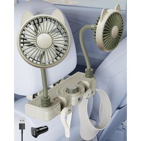 Dual 360 Hose USB Fan for Car SUV RV Pickup Vehicle Headrest, Car Seat Fan for Baby Kids Rear Facing - Quiet Stepless Wind Speed 2 Storage Hook in Kuwait