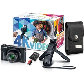 كاميرا Canon PowerShot G7 X Mark III الرقمية ومجموعة أدوات إنشاء الفيديو مع الملحقات: حامل ثلاثي الأرجل وبطاقة الذاكرة وحقيبة Canon وجهاز تحكم عن بعد بلوتوث قابل للفصل in Kuwait