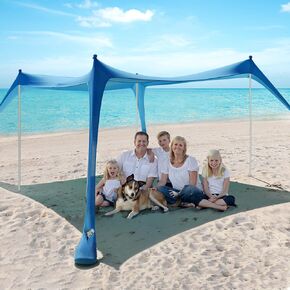 Beach Tent Sun Shelter - 10 x 10 Ft Beach Canopy UPF50+ UV Protection with Sandbags, Poles, Grond Pegs and Anti-Wind Ropes for Camping, Backyard, Picnics and Fishing in Saudi Arabia