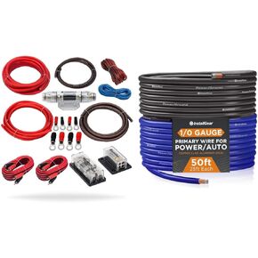 InstallGear Dual 4 Gauge Amp Wiring Kit with Amplifier Installation Wiring True Spec and Soft Touch Wire and 1/0 Gauge Black/Blue Wire (50ft) Copper Clad Aluminum CCA - Primary Automotive Wire in Kuwait