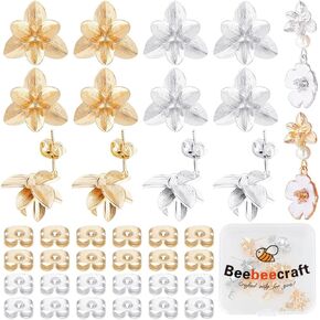 Beebeecraft 1 Box 14Pcs Flower Stud Earring Findings 18K Gold Plated Three-Dimensional Flower Earring Posts with Loop and Earring Backs for Jewelry Making in Kuwait