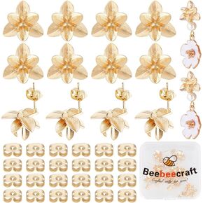 صندوق واحد من Beebeecraft مكون من 14 قطعة من أقراط الزهرة المطلية بالذهب عيار 18 قيراط وأقراط زهرة ثلاثية الأبعاد مع حلقة وأقراط خلفية لصنع المجوهرات in Kuwait