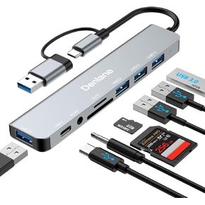USB C HUB USB HUB 3.0 للكمبيوتر المحمول ، ترقية 8 في 2 USB الخائن مع USB-C/4 USB موسع المنفذ ، فتحة بطاقة TF/SD ، محول الصوت 3.5 مم ، USBC USB Dongle للكمبيوتر الشخصي/MAC/MACBOOK/جهاز الكمبيوتر المحمول/iPad/جهاز الكمبيوتر اللوحي in Kuwait