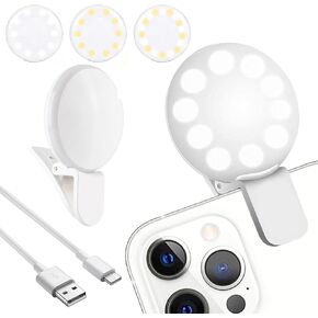 2Pcs Mini LED Ring Light, Rechargeable Small Clip On Selfie Light, Portable Adjustable 3 Brightness Lighting Modes Ring Lights for Phone, iPad, Tablet, Laptop, Tool for Tiktok Stuff in Kuwait