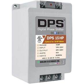 محول DPS أمريكي أحادي الطور إلى 3 مراحل، 15 حصان، 45 أمبير، الإدخال/الإخراج 200 فولت - 240 فولت، محول الطور الرقمي، يجب استخدامه لمحرك 10 حصان (7.5 كيلو واط) 30 أمبير، يجب استخدام DPS لمحرك واحد فقط، مدرج في قائمة UL in Kuwait