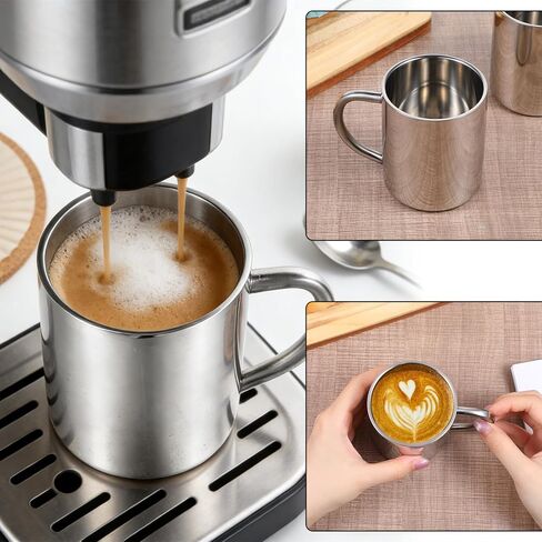 4 Pcs 10oz/300ml 304 Stainless Steel Cups with Handle, Metal Double Walled Cups, Stainless Steel Coffee Mug with Handle, Unbreakable Insulated Camping Mugs for Coffee, Milk, Tea and Cold or Hot Drinks in Saudi Arabia