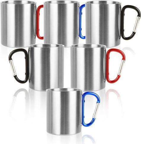 6 Pack Insulated Stainless Steel Camping Coffee Mug 10oz, 3 Color Portable Camping Coffee Mug with Carabiner Handle Hiking Mug for Hiking in Saudi Arabia