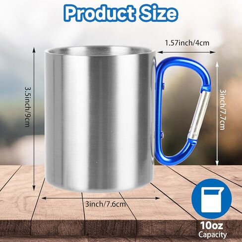 6 Pack Insulated Stainless Steel Camping Coffee Mug 10oz, 3 Color Portable Camping Coffee Mug with Carabiner Handle Hiking Mug for Hiking in Saudi Arabia
