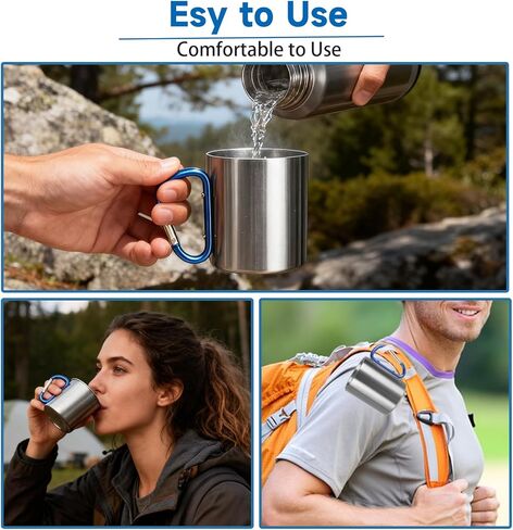 6 Pack Insulated Stainless Steel Camping Coffee Mug 10oz, 3 Color Portable Camping Coffee Mug with Carabiner Handle Hiking Mug for Hiking in Saudi Arabia