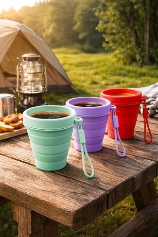 Collapsible Travel Cup, Foldable Silicone Cup with Lid and Strap, 200ml Portable Reusable Drinking Cup for Camping, Hiking, Picnic, Outdoor Travel and Daily Use in Saudi Arabia